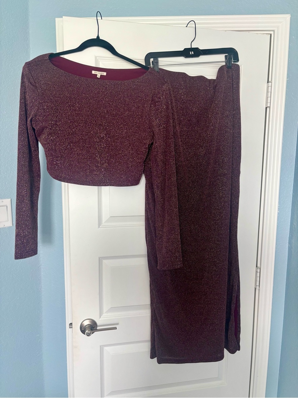 REVOLVE x REMI Burgundy Gabby Shoulder Pad Top & Skirt Set